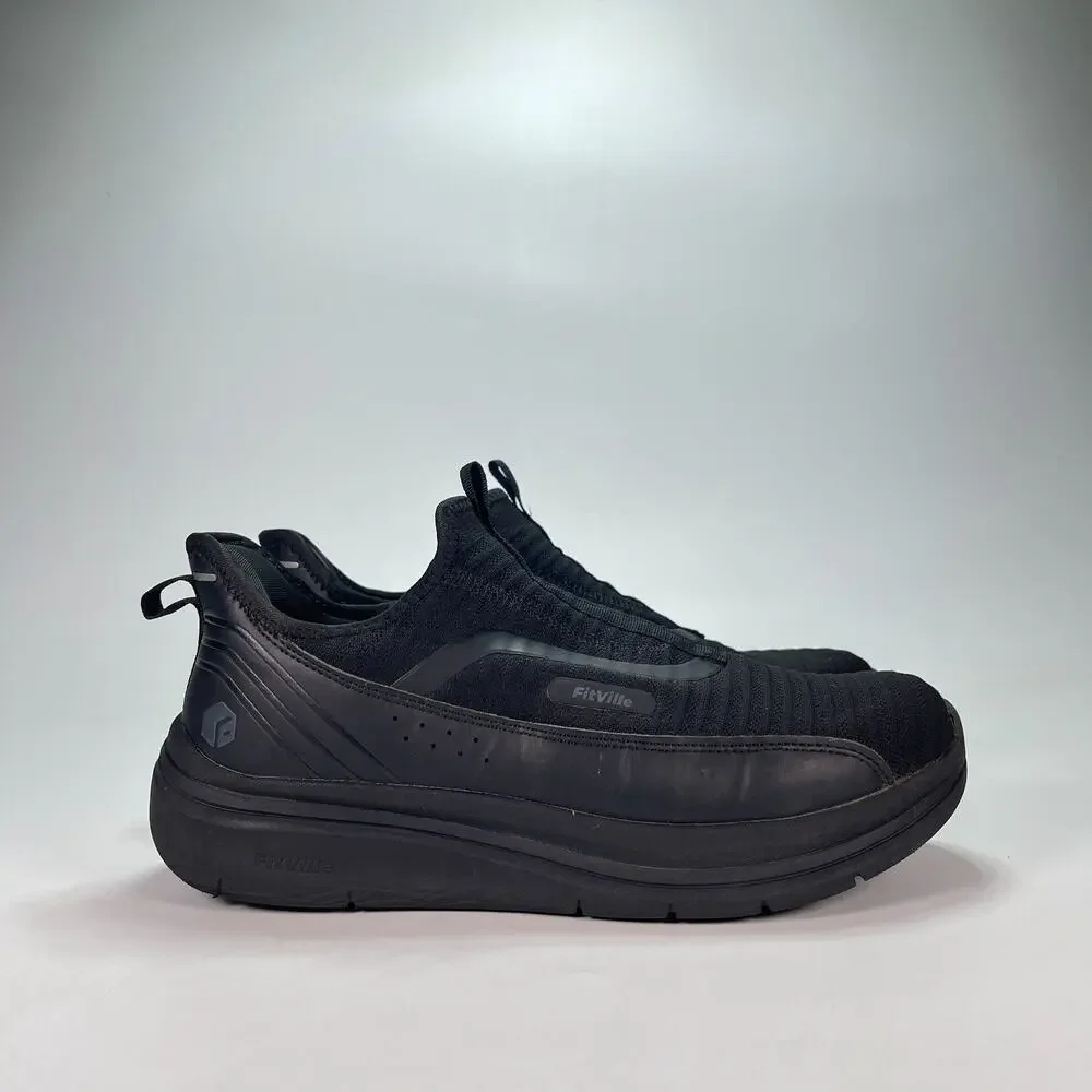 FitVille StepEase V2 Black Comfort Slip On Sneakers Walking Shoes Men's Size 10W